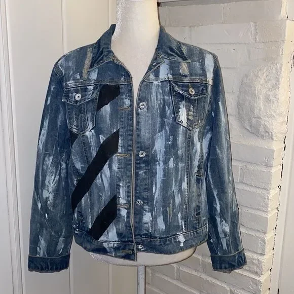 Wren + Glory Custom One of a Kind Made Hand Painted Power Denim Jacket